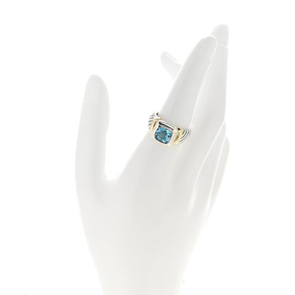 David Yurman Sterling Silver 14K Yellow Gold Blue Topaz 7mm Noblesse Ring 54 7 2 of 5