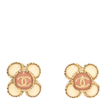 Chanel Enamel Flower CC Earrings Beige Pink 1 of 4