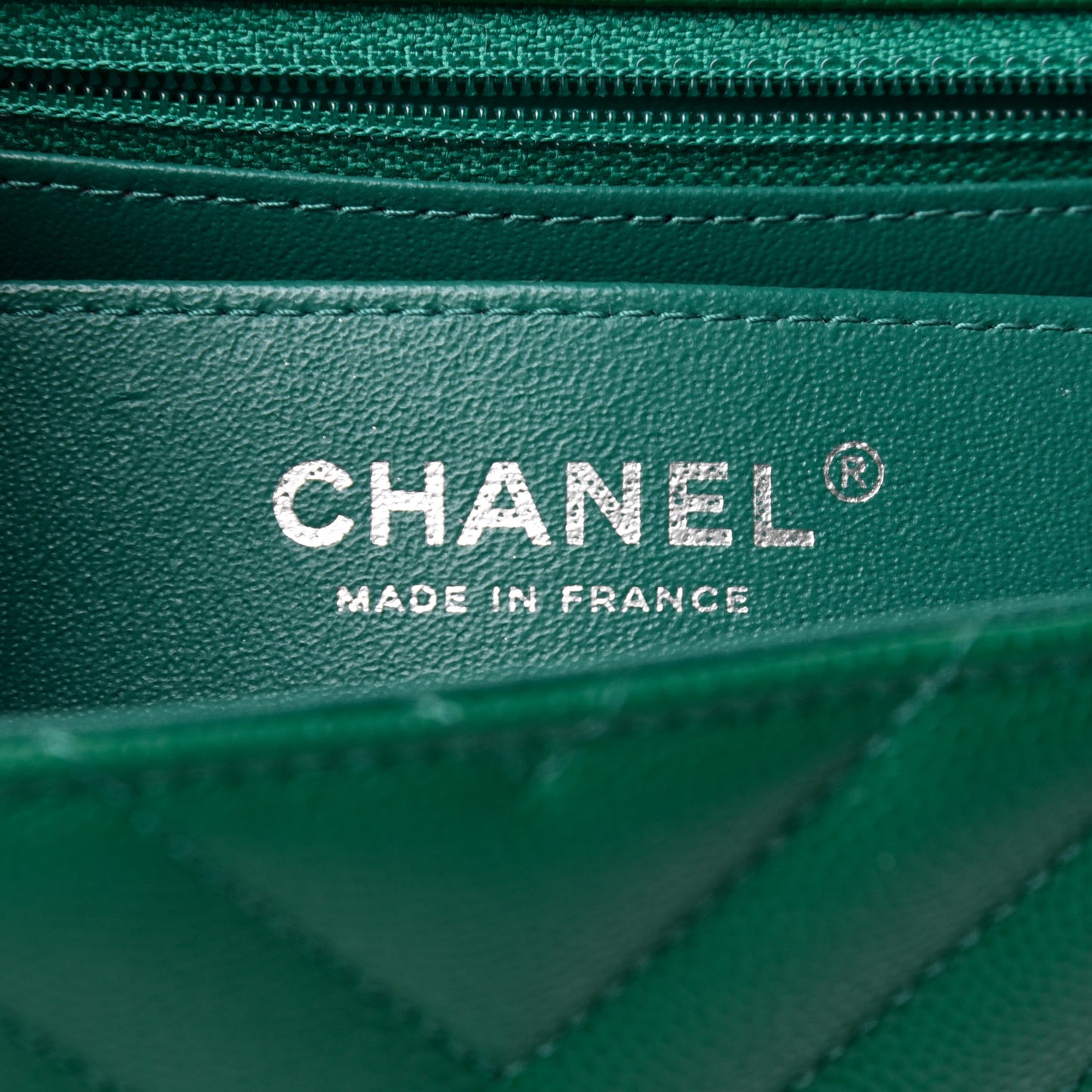 Caviar Chevron Quilted Mini Rectangular Flap Dark Green