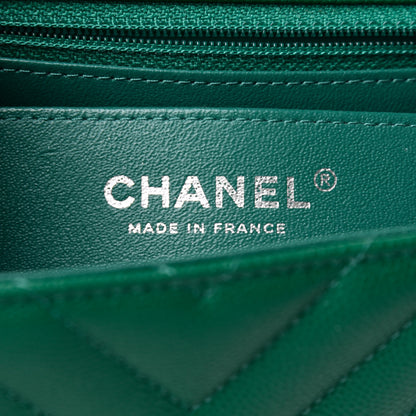 Chanel Caviar Chevron Quilted Mini Rectangular Flap Dark Green 6 of 11