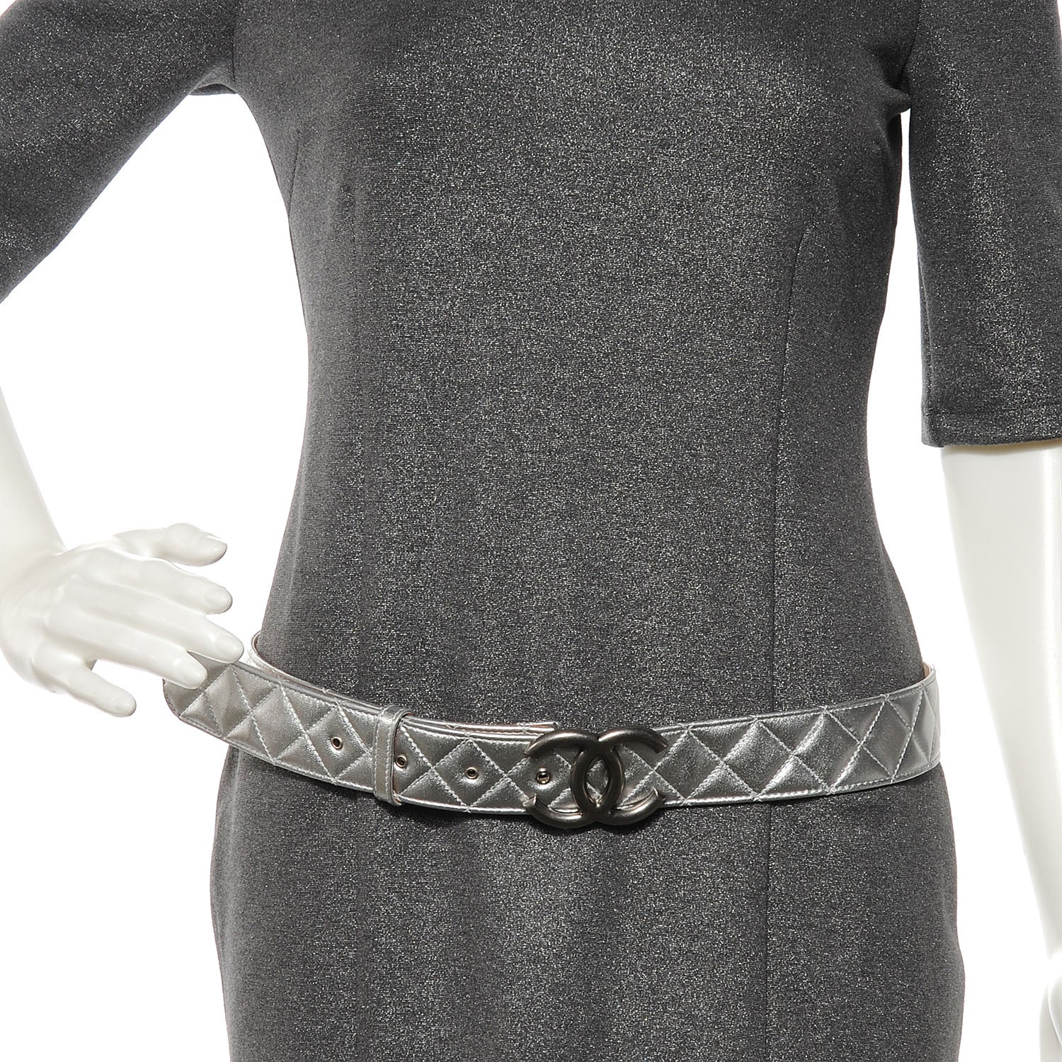 Chanel Lambskin Quilted CC Belt 95 38 Silver 2 of 5
