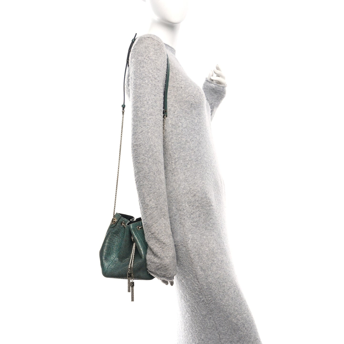 Metallic Karung Serpenti Forever Bucket Bag Emerald Green