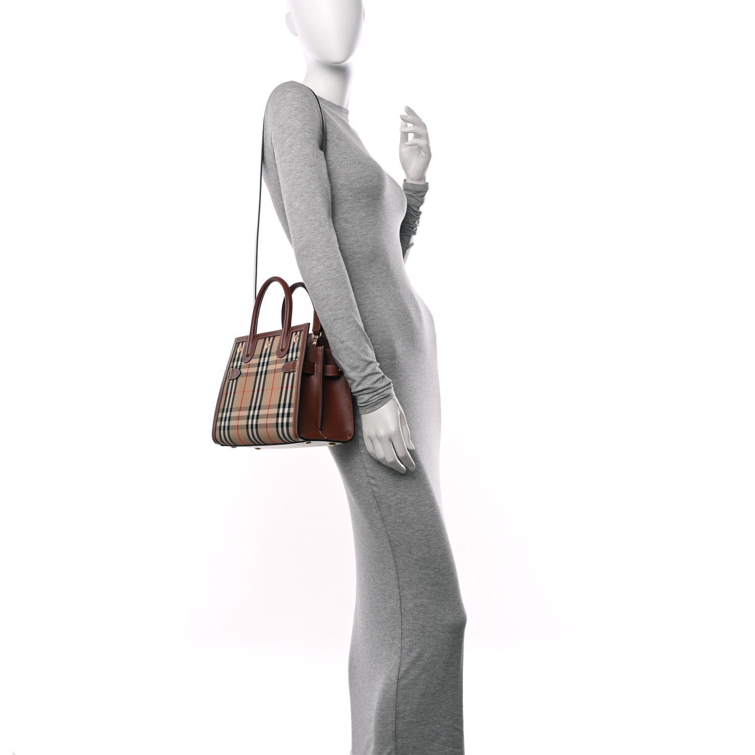 Burberry Calfskin Vintage Check Mini Two Handle Title Bag Archive Beige 2 of 10