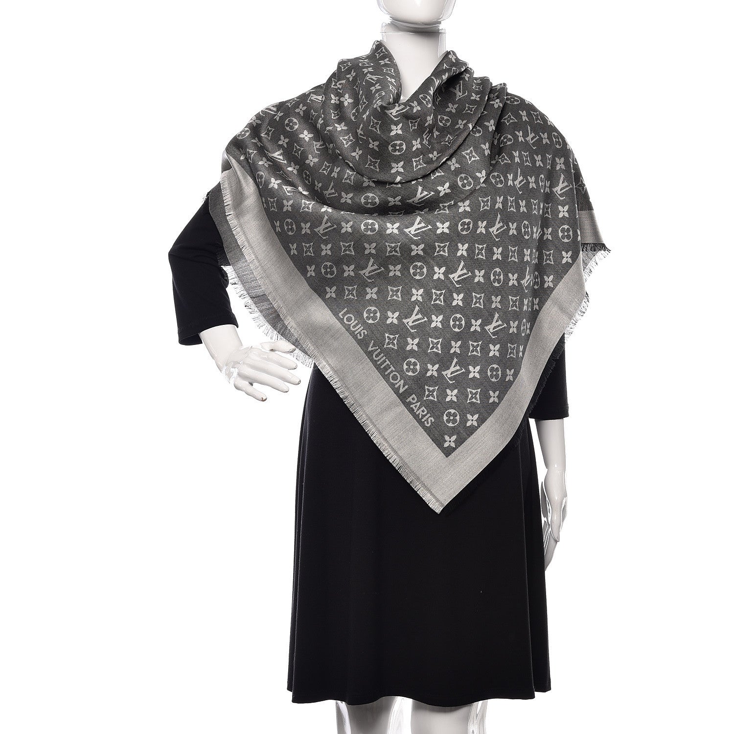Louis Vuitton Wool Silk Monogram Denim Shawl Black 2 of 4