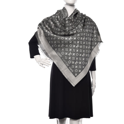 Louis Vuitton Wool Silk Monogram Denim Shawl Black 2 of 4