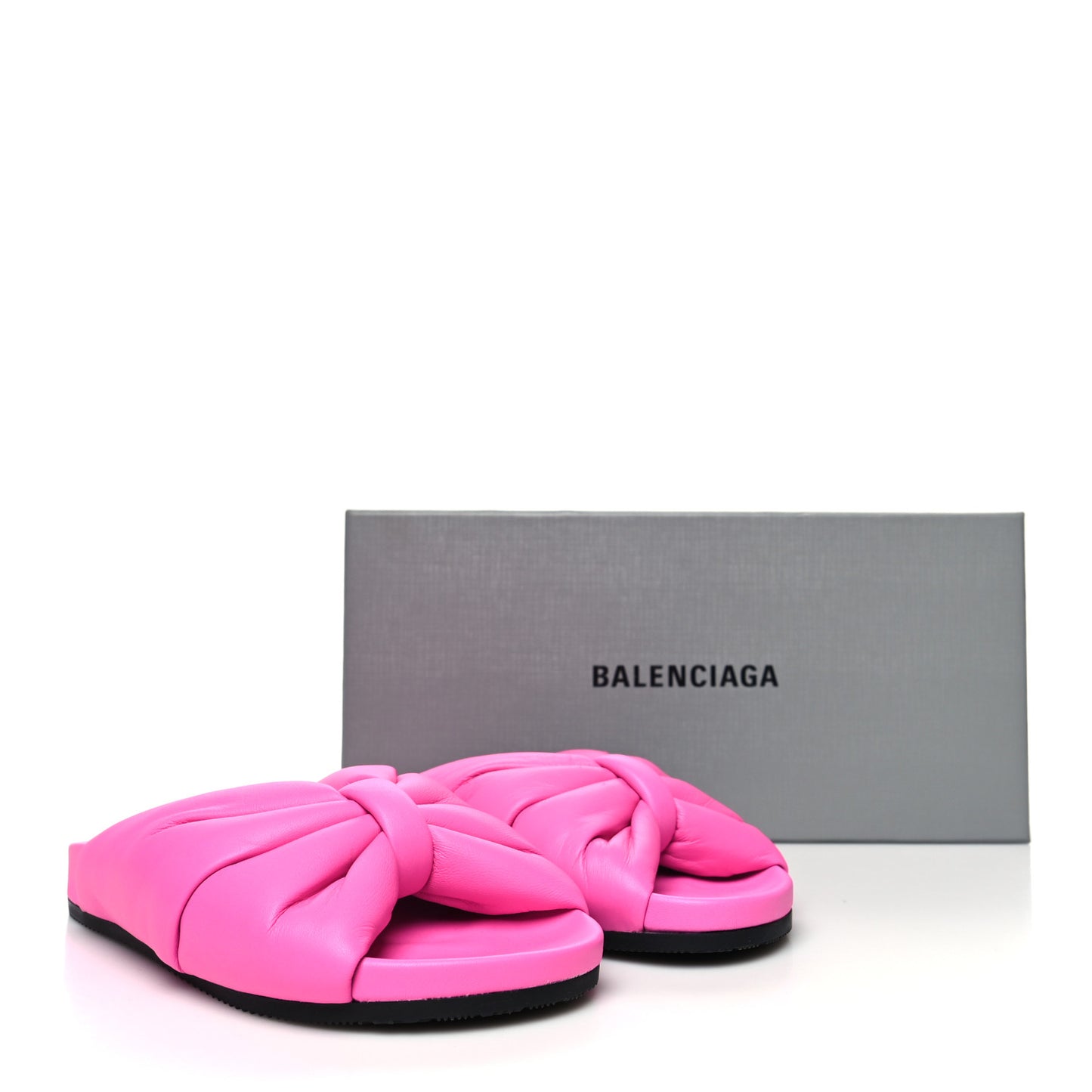Smooth Nappa Logo Puffy Slide Sandals 36 Fluo Pink White
