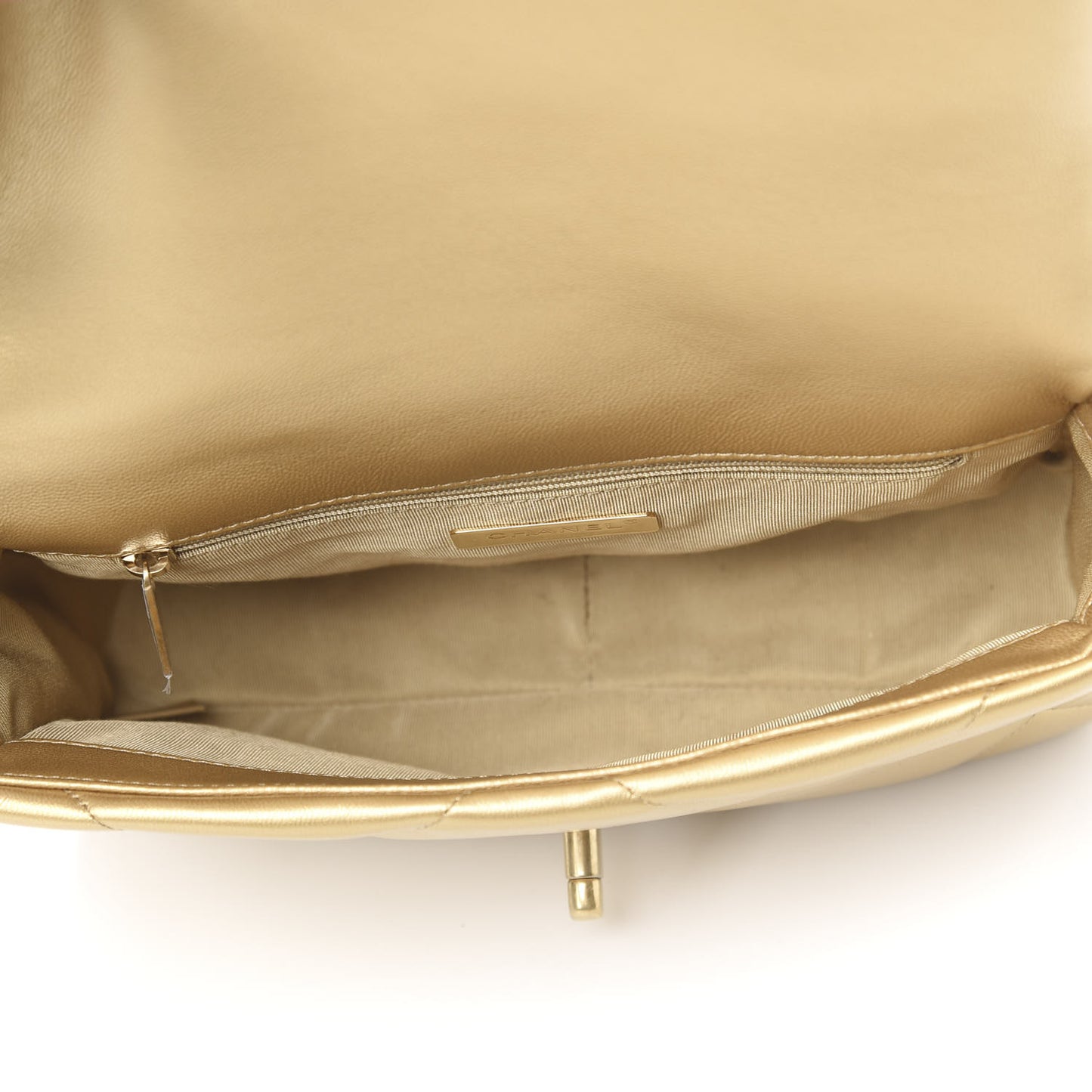 Metallic Goatskin Quilted Medium 19 Flap Gold