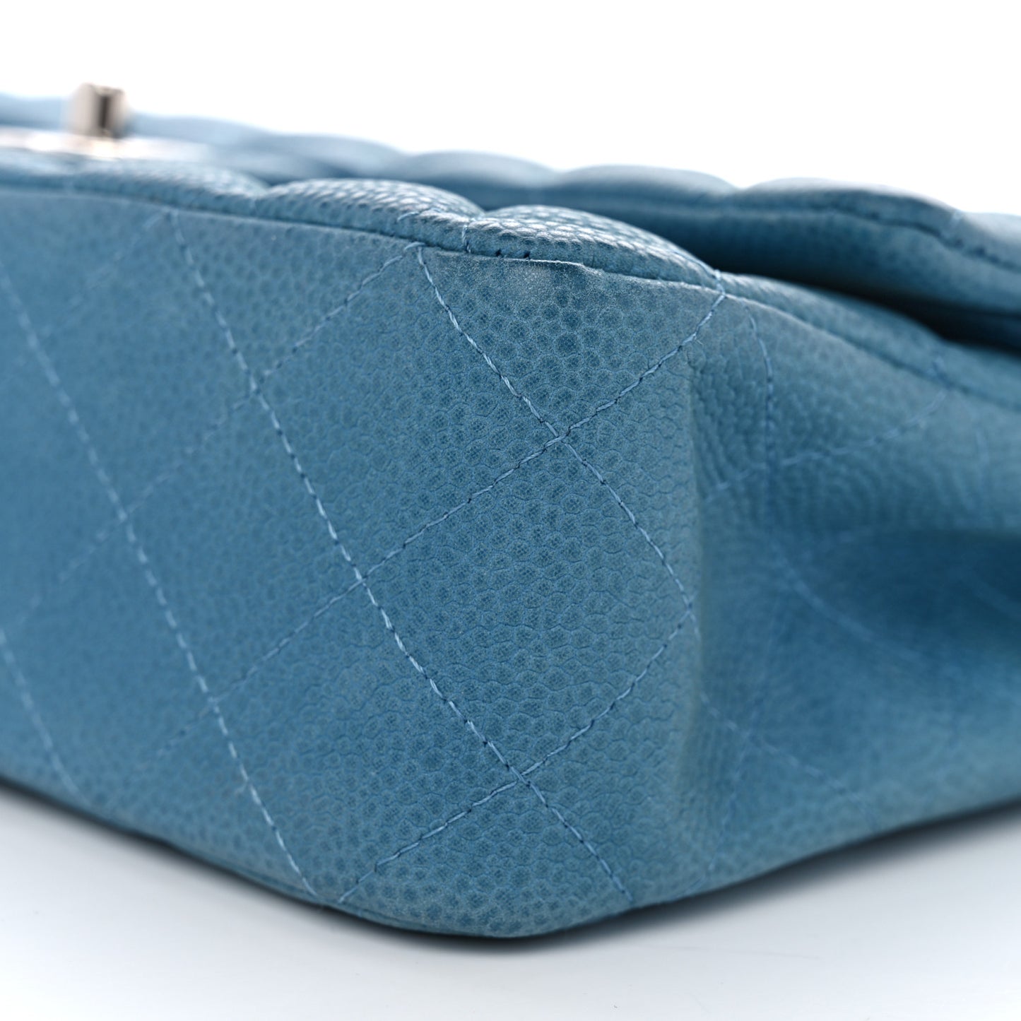 Iridescent Caviar Quilted Medium Double Flap Turquoise