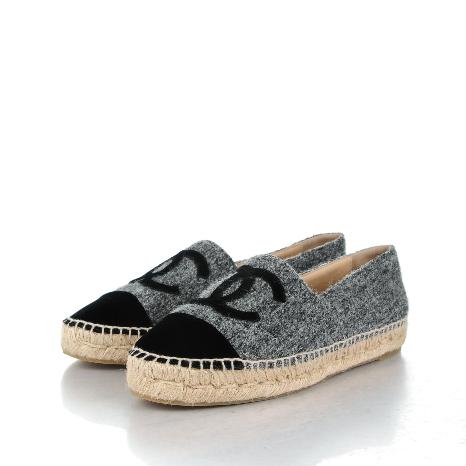 Chanel Tweed Velvet CC Espadrilles 39 Grey Black 3 of 9