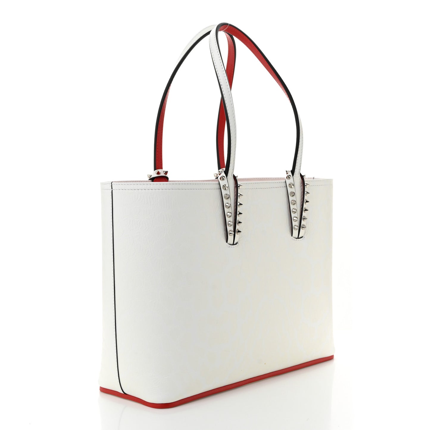Calfskin Leopard Print Spikes Small East West Cabata Tote Snow