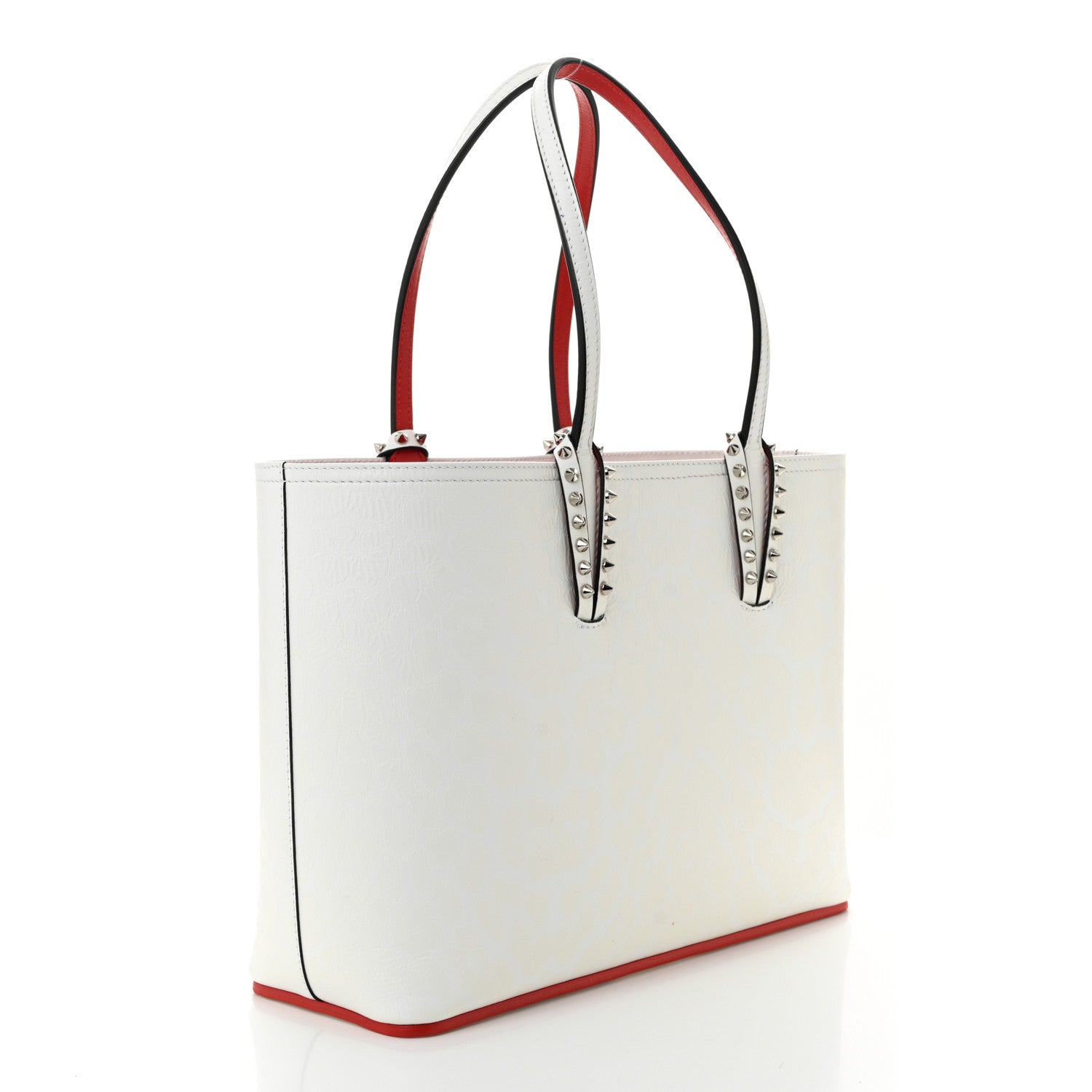 Christian Louboutin Calfskin Leopard Print Spikes Small East West Cabata Tote Snow 4 of 11