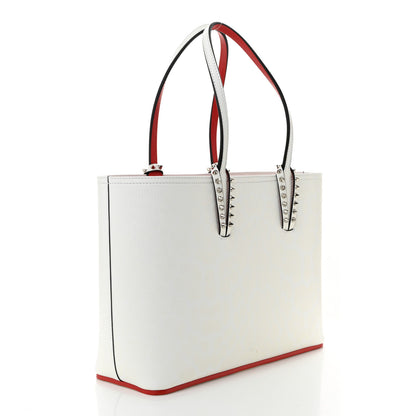 Christian Louboutin Calfskin Leopard Print Spikes Small East West Cabata Tote Snow 4 of 11