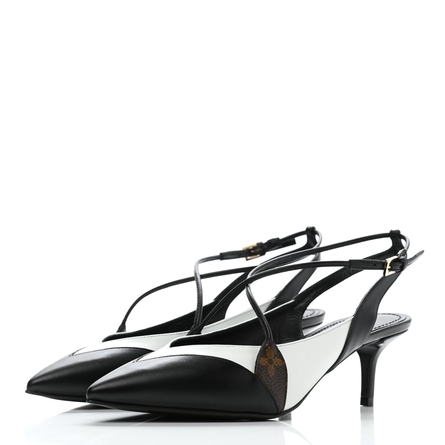 Calfskin Line Up Slingback Pumps 36 Black White