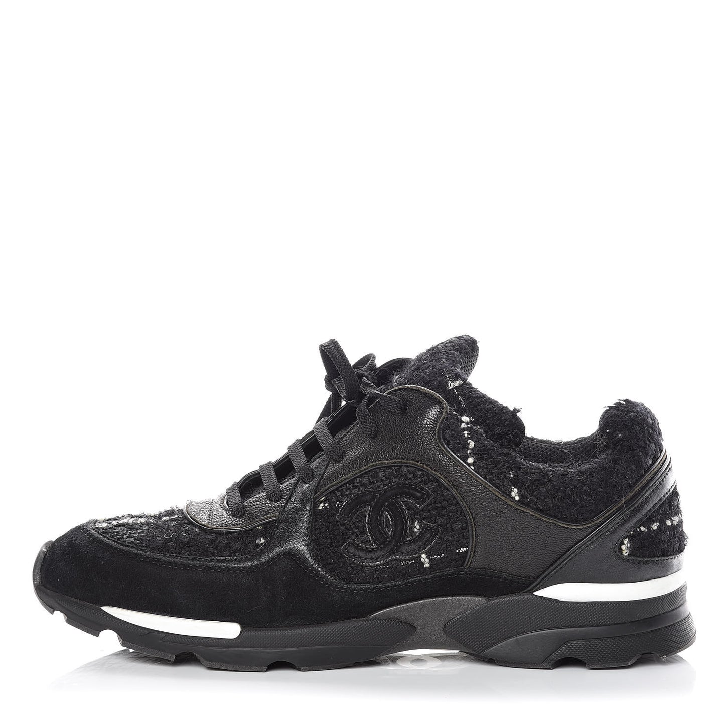 Suede Tweed Goatskin CC Sneakers 41.5 Black