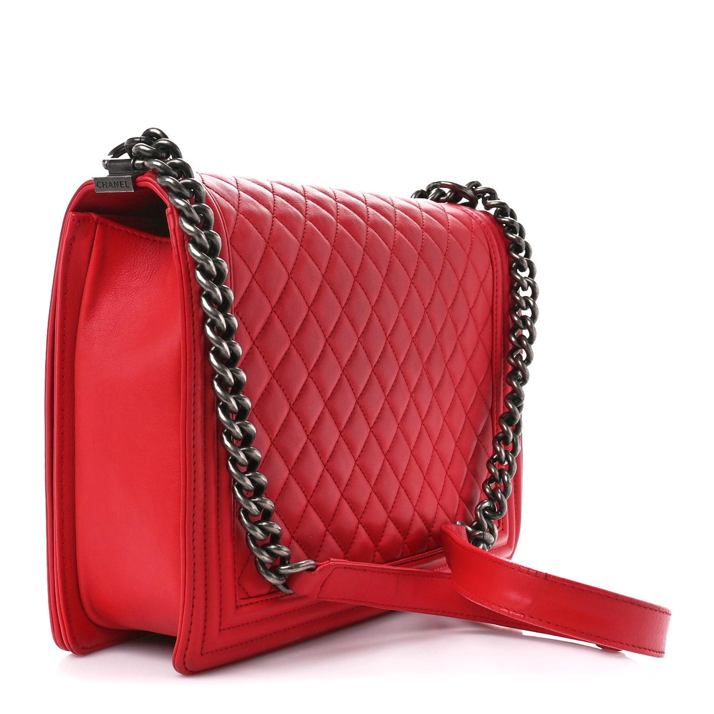 Calfskin Quilted Large Boy Flap Red