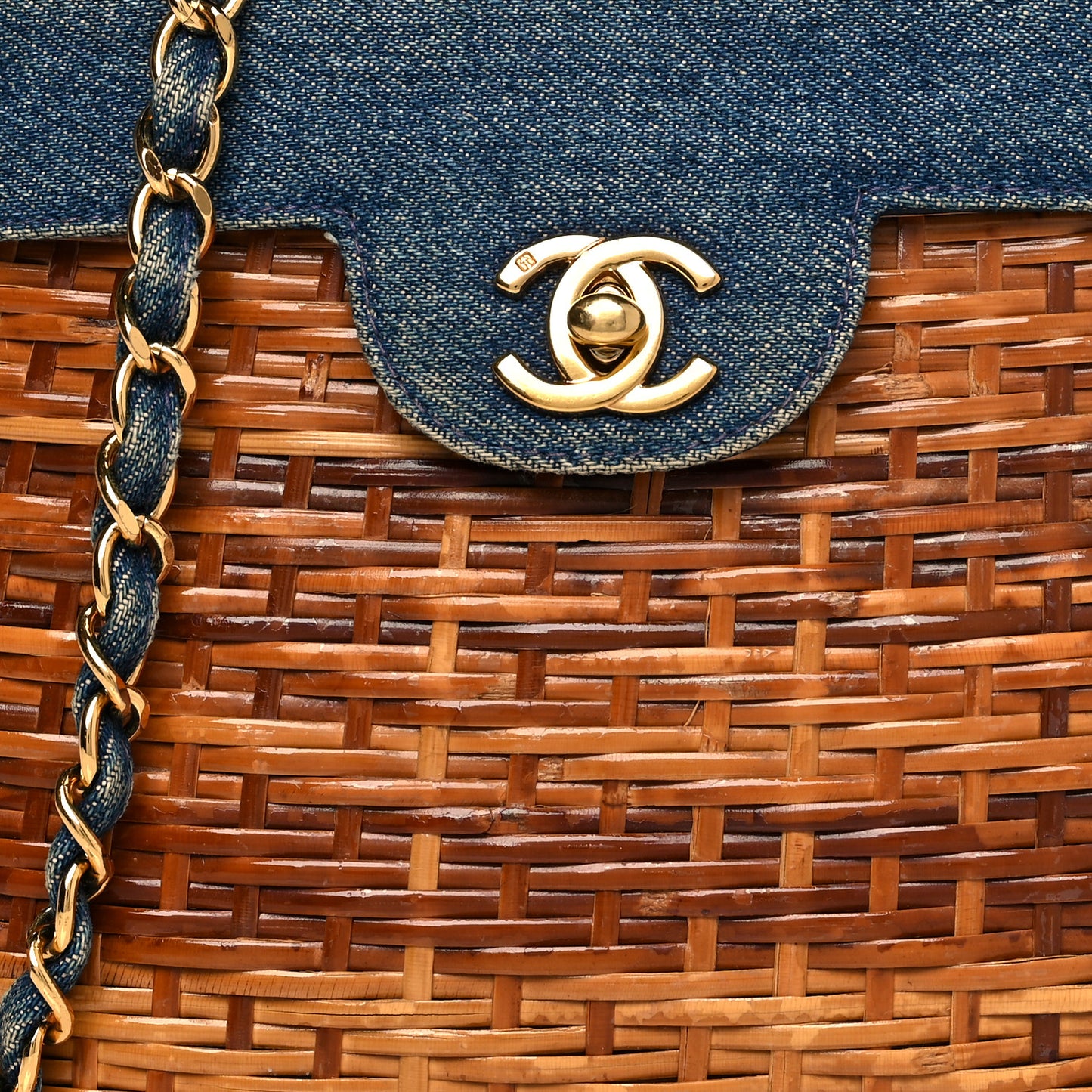 Denim Rattan Basket Shoulder Bag Blue