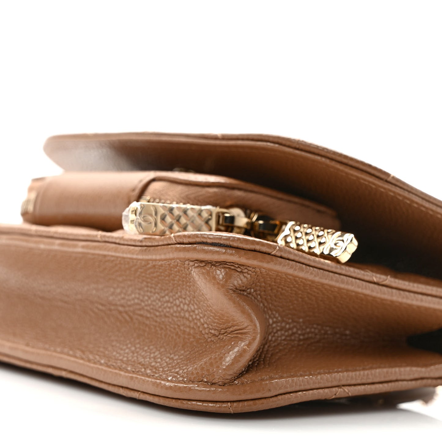 Caviar Quilted Business Affinity Clutch With Chain Flap Dark Beige