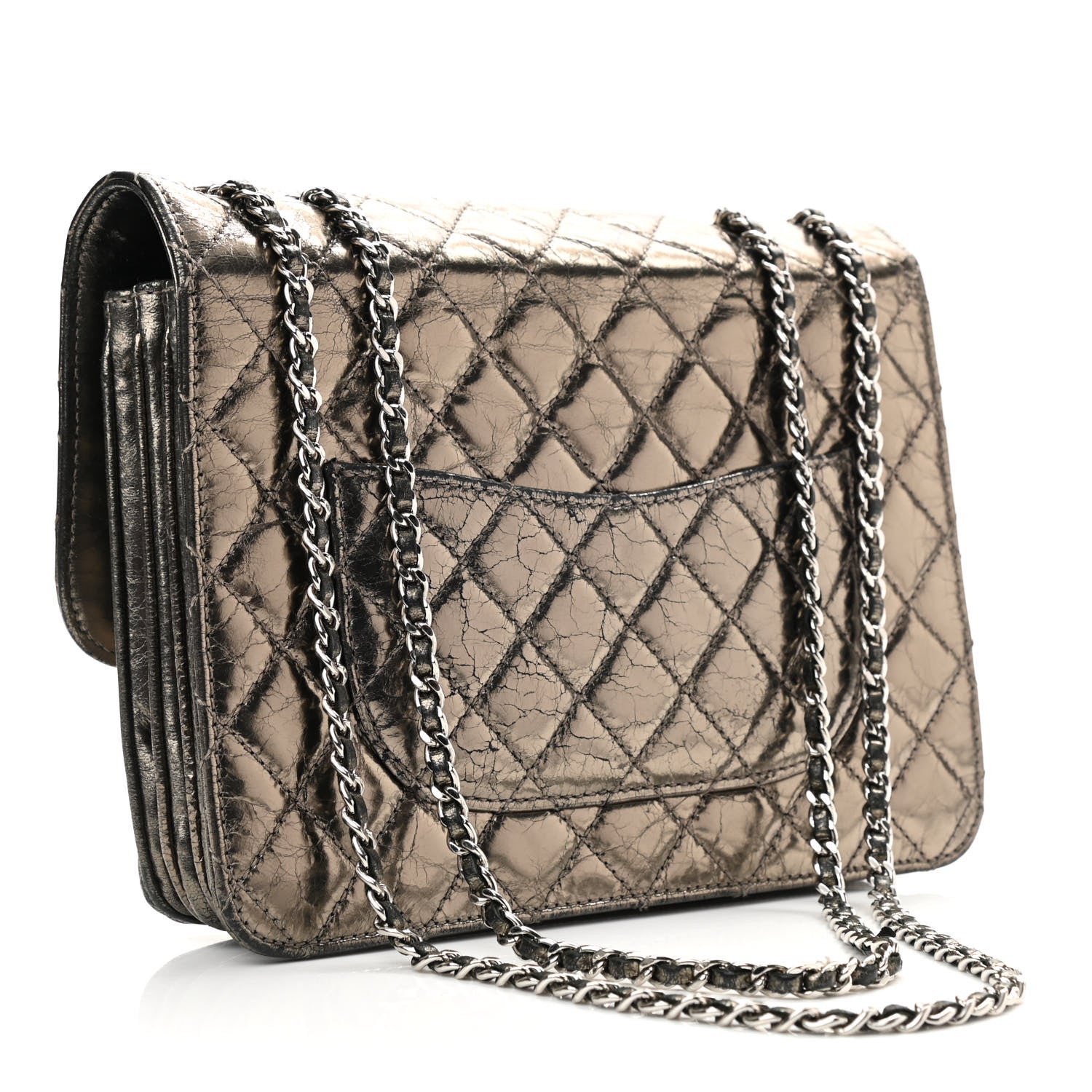 Chanel Metallic Crackled Calfskin Medium Clam's Pocket Flap Dark Silver 3 of 11