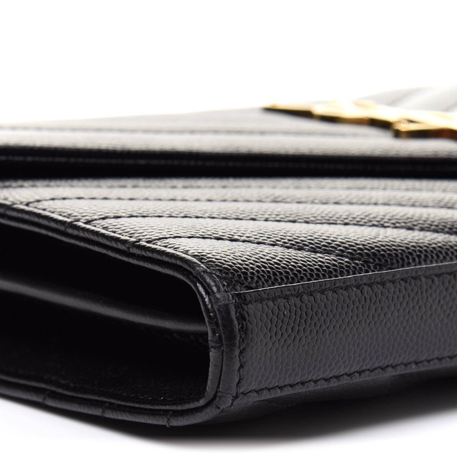 Saint Laurent Grain De Poudre Matelasse Chevron Monogram Chain Wallet Black 9 of 16