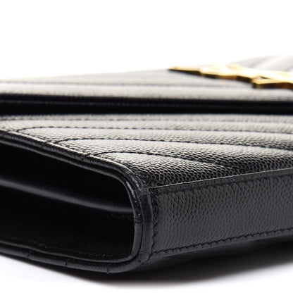Saint Laurent Grain De Poudre Matelasse Chevron Monogram Chain Wallet Black 9 of 16