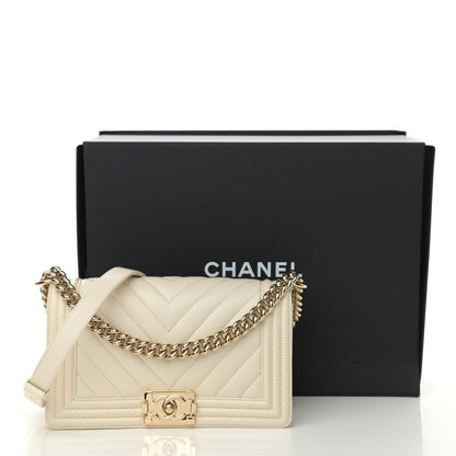 Chanel Caviar Chevron Quilted Medium Boy Flap Beige 12 of 12