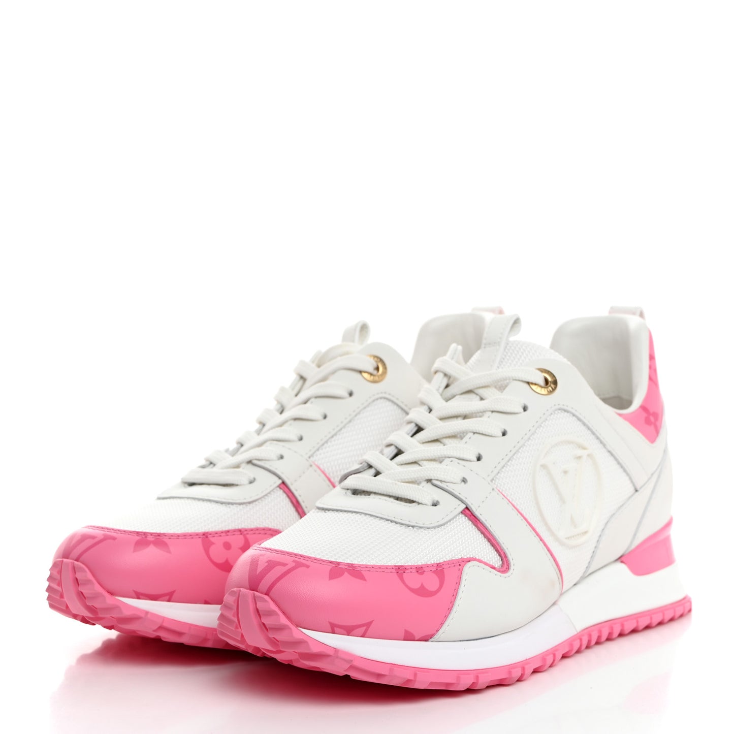 Calfskin Monogram Run Away Sneakers 38 White Pink