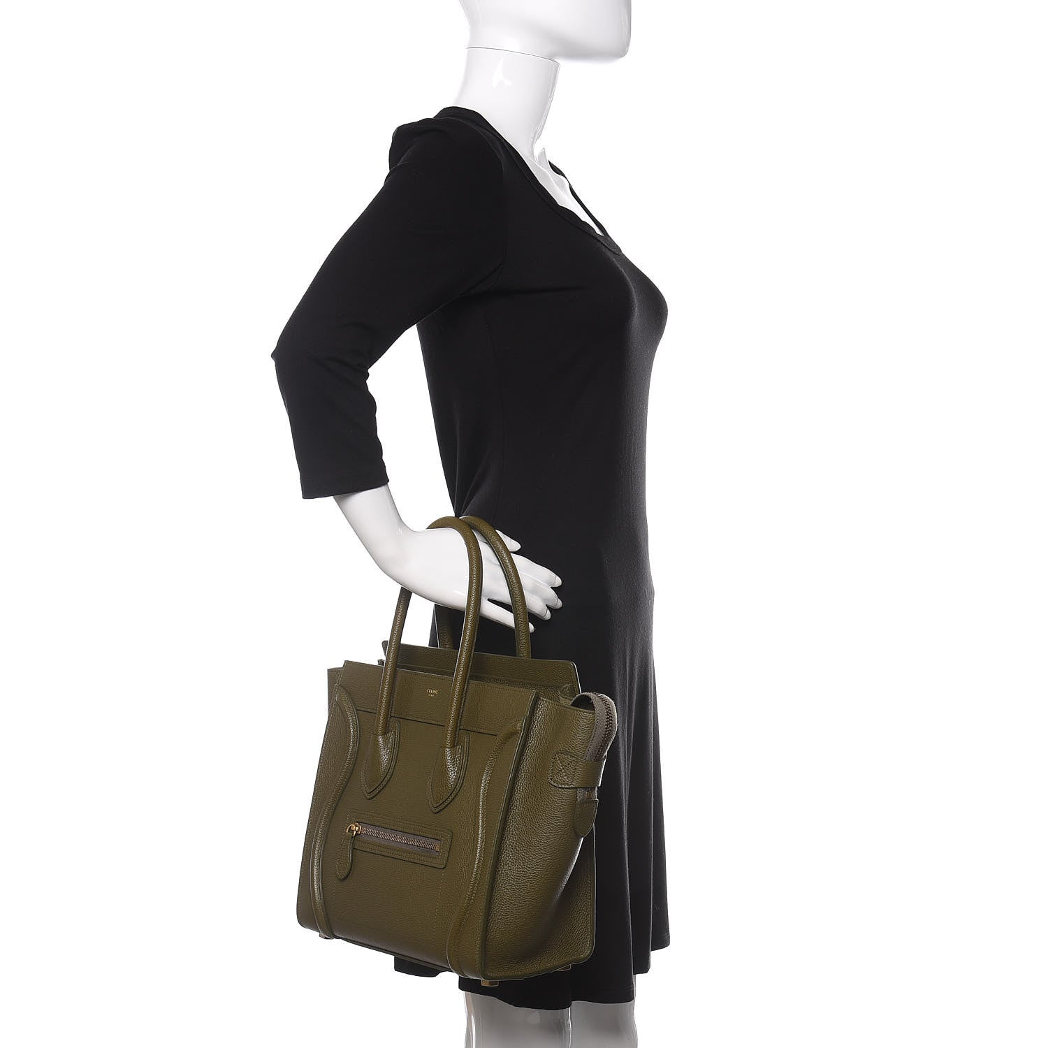 Celine Drummed Calfskin Micro Luggage Dark Olive 2 of 11