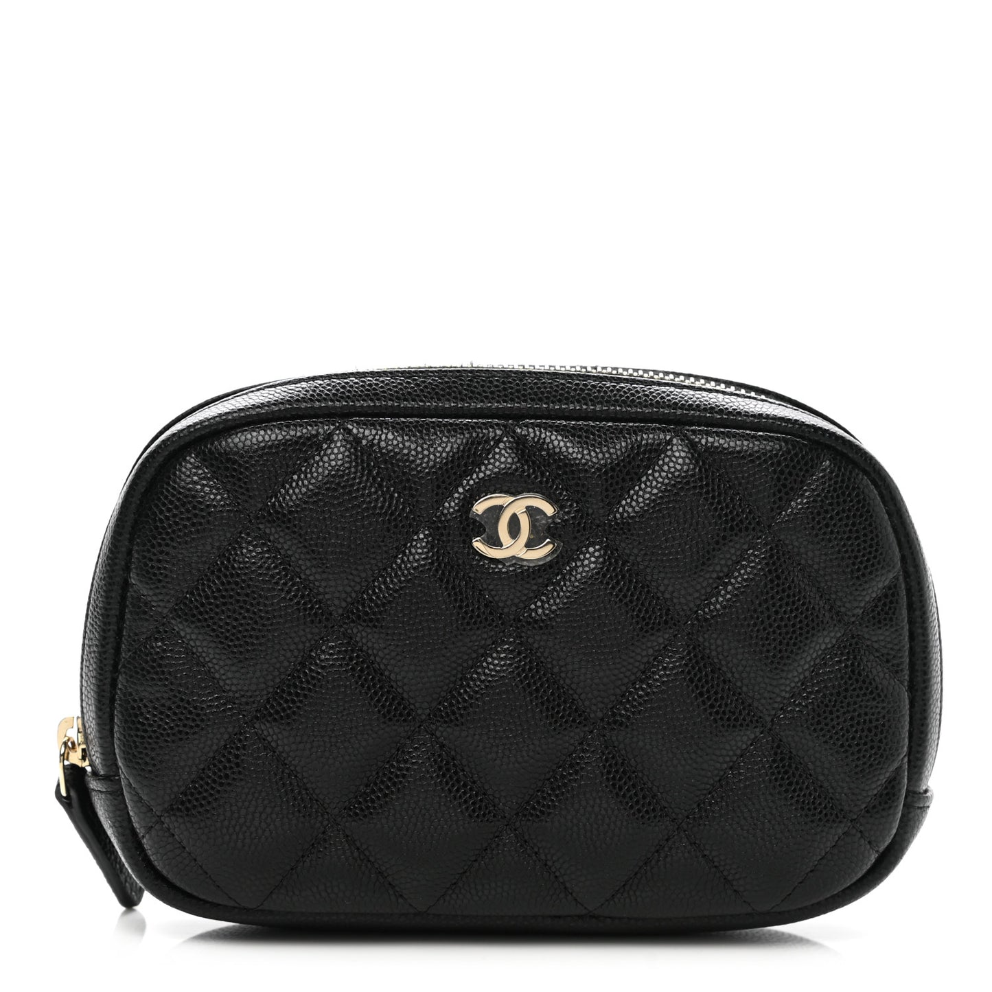 Caviar Quilted Small Curvy Pouch Cosmetic Case Black