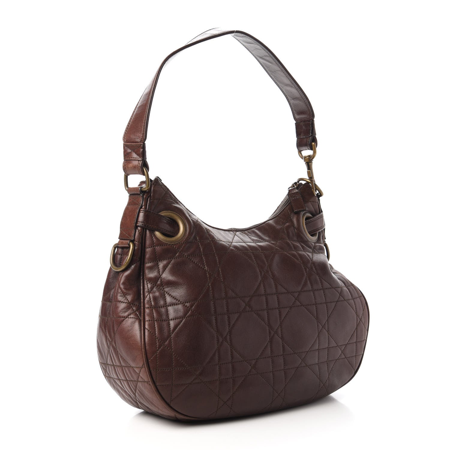 Christian Dior Lambskin Cannage Medium Hobo Dark Brown 3 of 10
