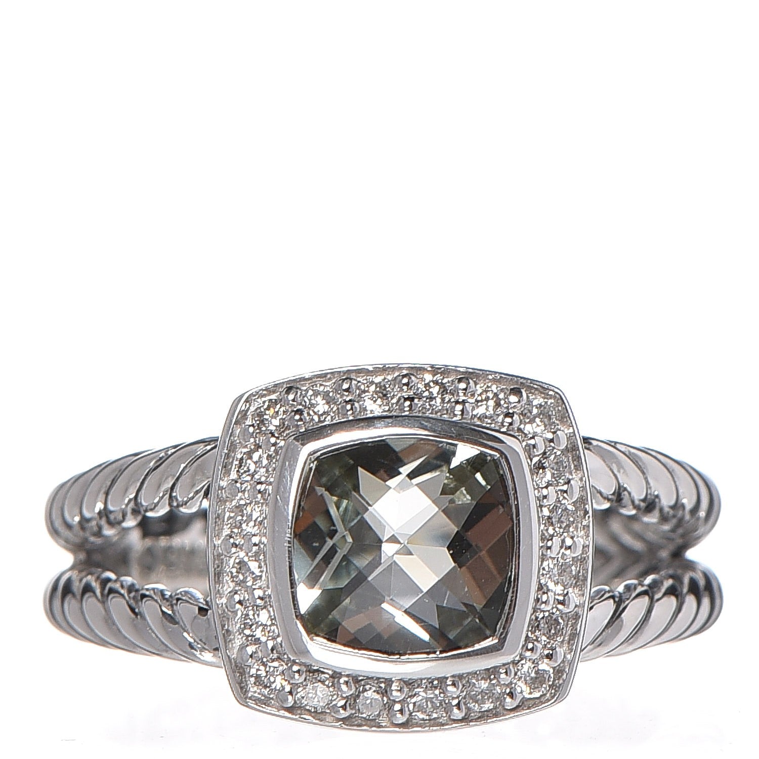 David Yurman Sterling Silver Diamond Prasiolite 7mm Petite Albion Ring 53 6.25 1 of 5