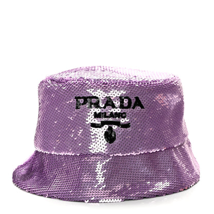 Prada Paillettes Triangle Logo Womens Bucket Hat M Purple 1 of 8