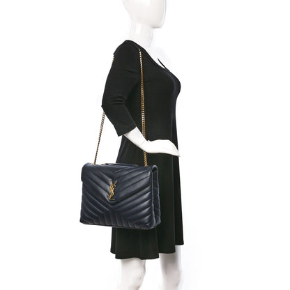 Saint Laurent Calfskin Y Quilted Monogram Medium Loulou Chain Satchel Black 2 of 8