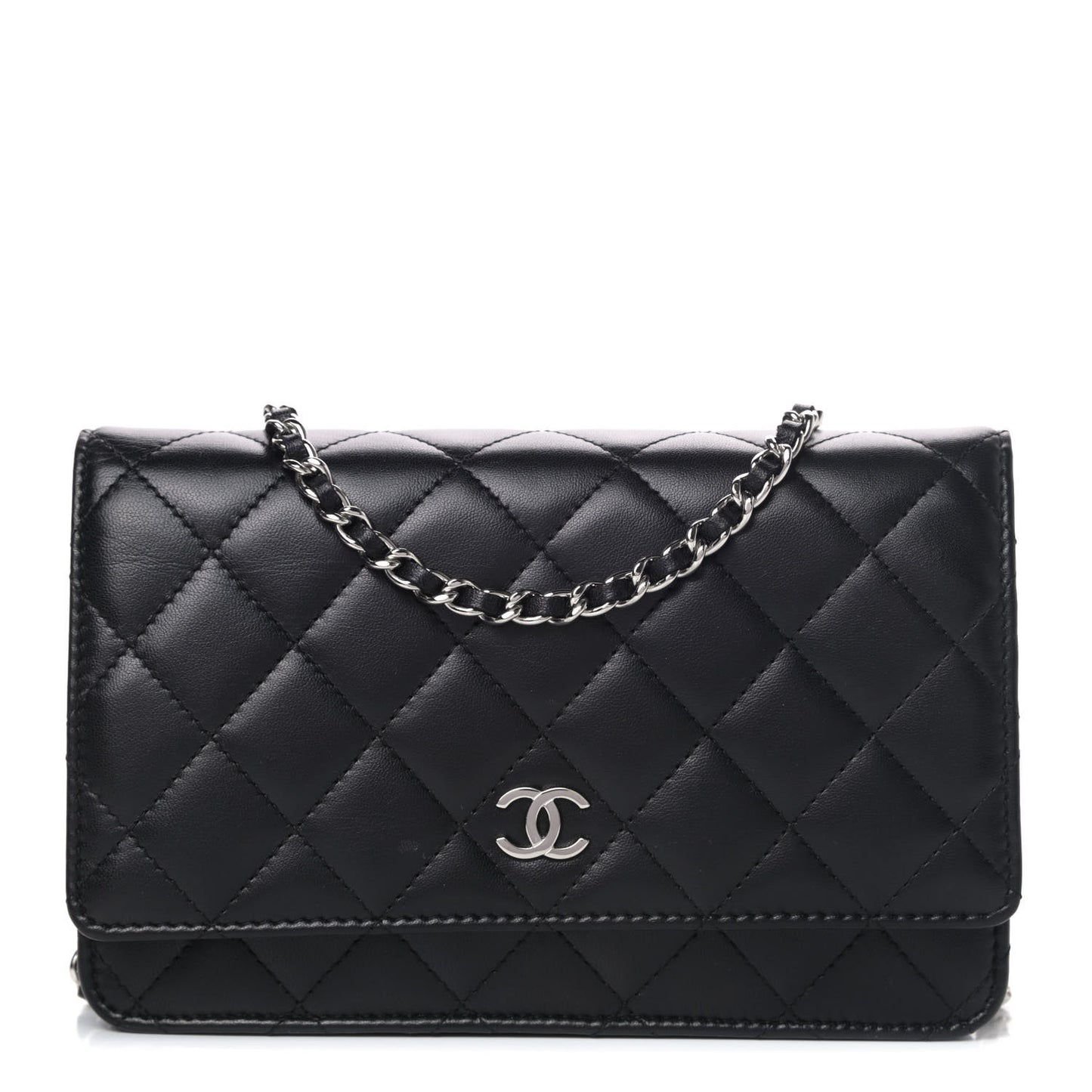 Lambskin Quilted Wallet On Chain WOC Black