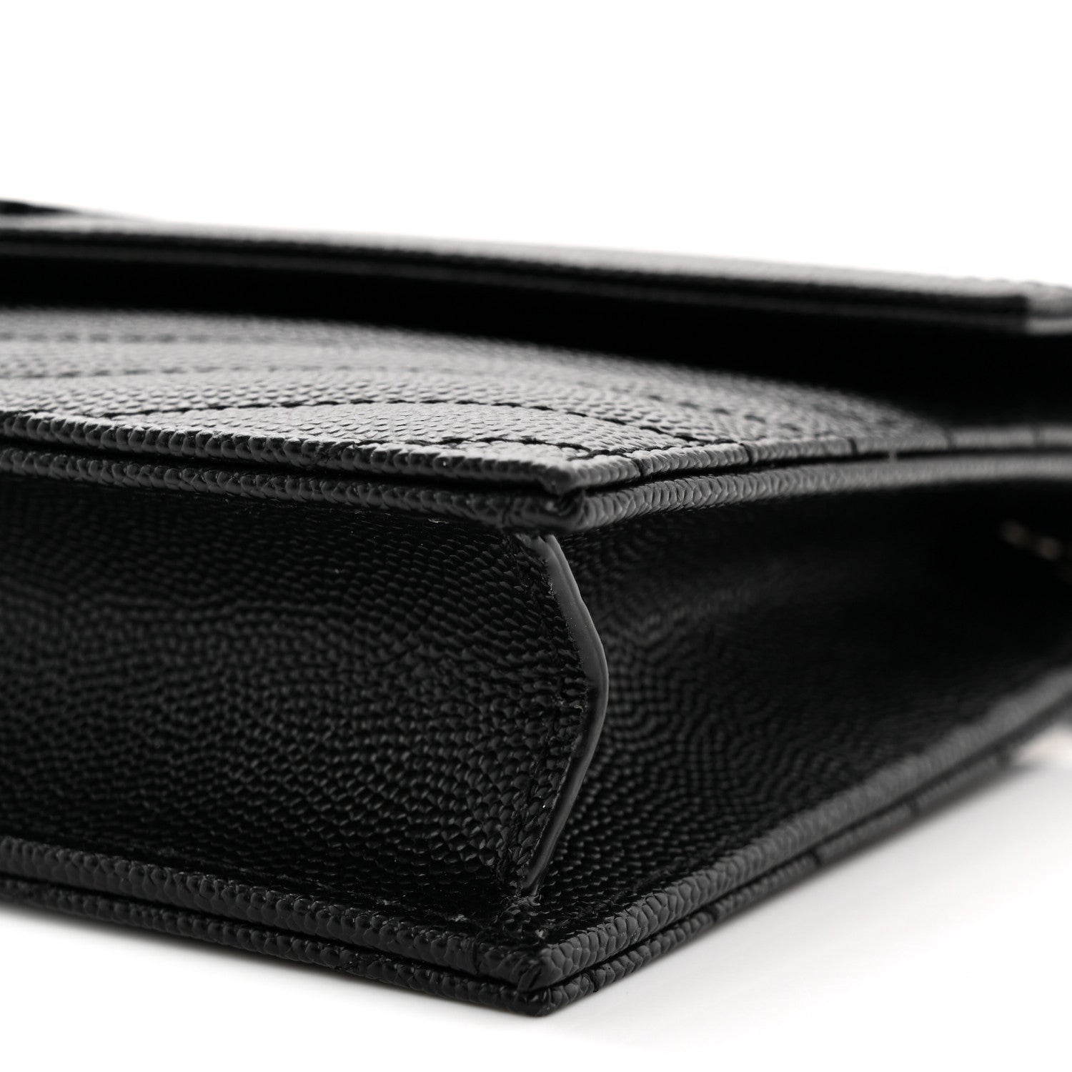 Saint Laurent Grain De Poudre Matelasse Chevron Monogram Monochrome Envelope Chain Wallet Black 10 of 13