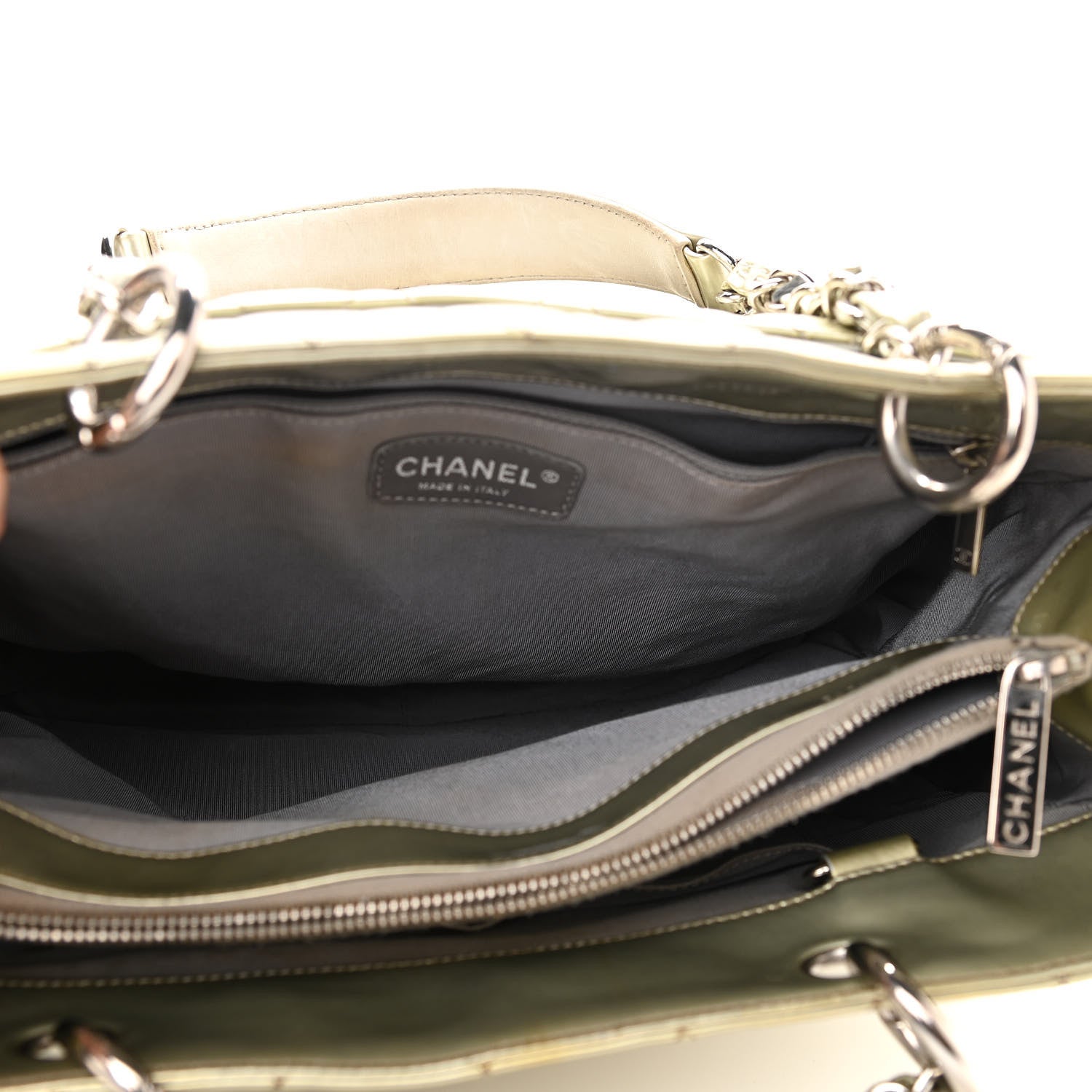 Chanel Patent Quilted Grand Shopping Tote GST Silver Gold 6 of 24