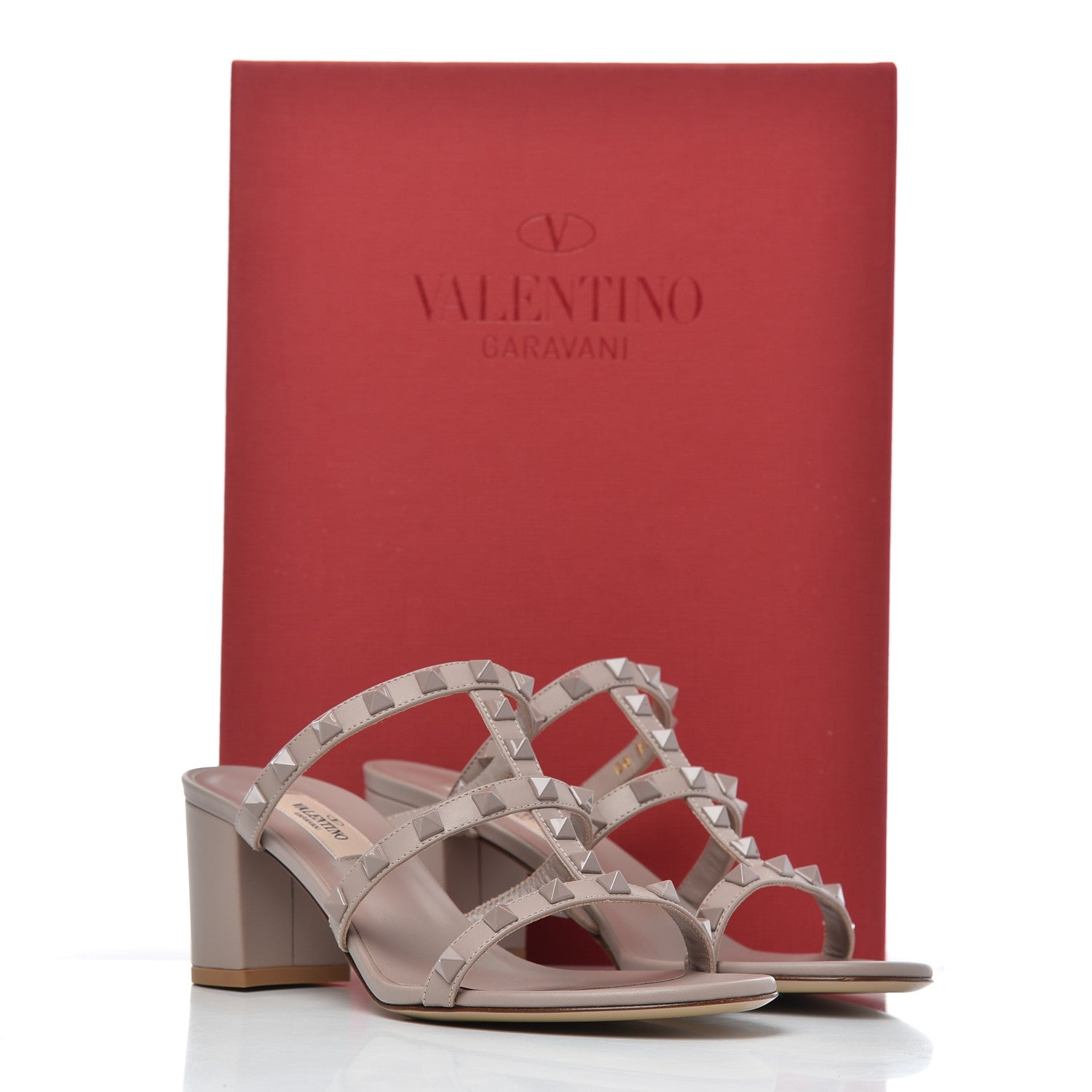 Valentino Garavani Calfskin Rockstud 60mm Caged Slide Sandals 37.5 Poudre 10 of 10