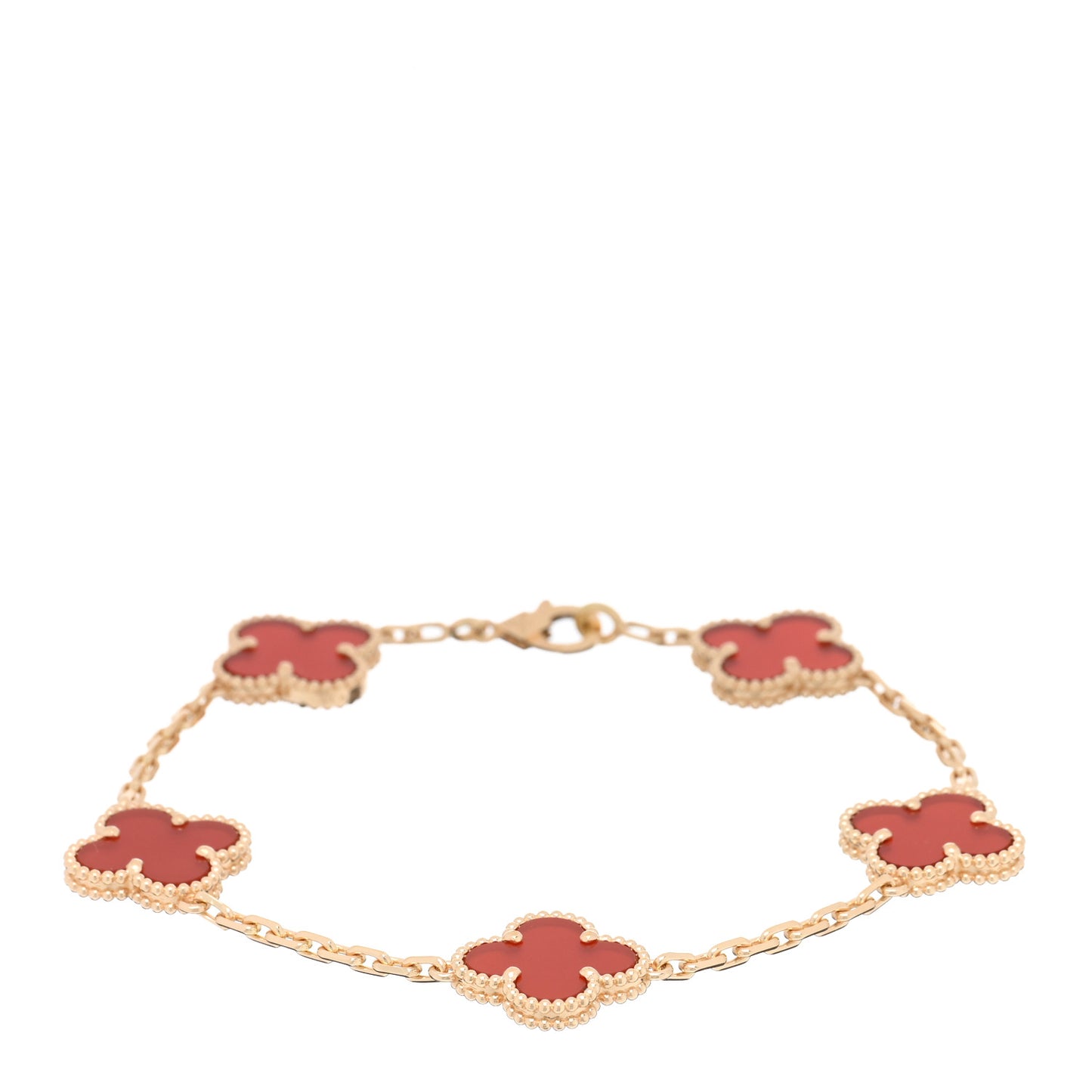 VAN CLEEF & ARPELS 18K Yellow Gold Carnelian 5 Motifs Vintage Alhambra Bracelet