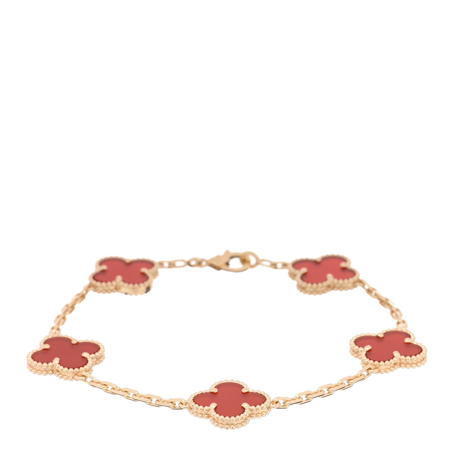 Van Cleef & Arpels VAN CLEEF & ARPELS 18K Yellow Gold Carnelian 5 Motifs Vintage Alhambra Bracelet 1 of 4