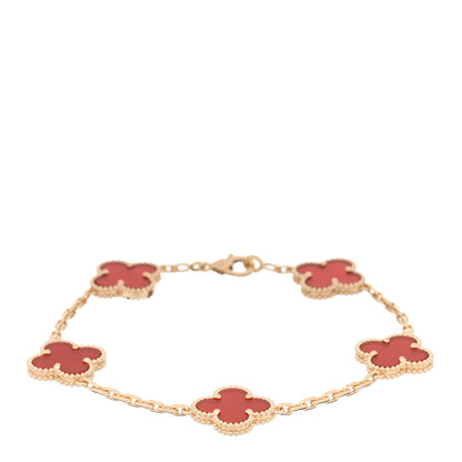 Van Cleef & Arpels VAN CLEEF & ARPELS 18K Yellow Gold Carnelian 5 Motifs Vintage Alhambra Bracelet 1 of 4