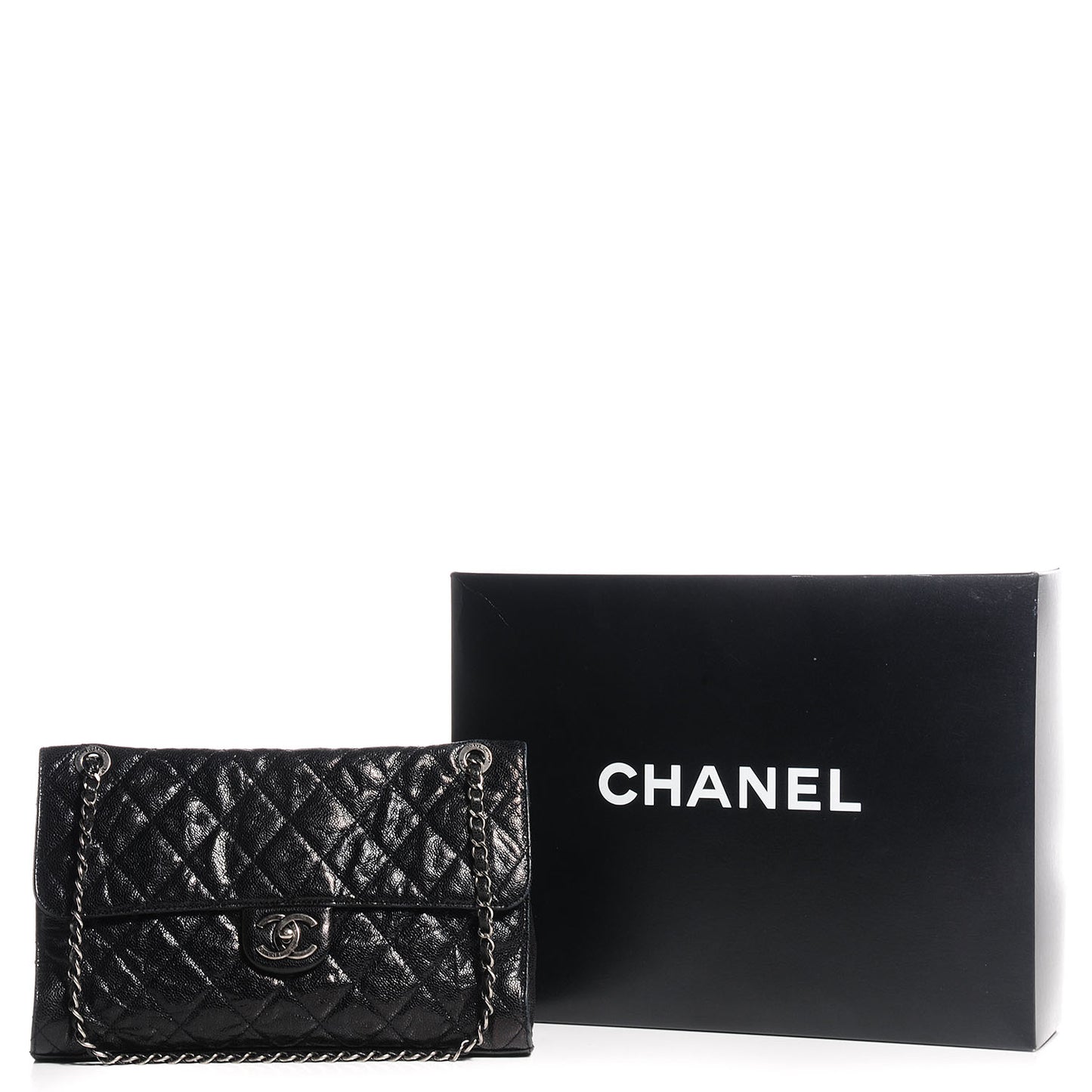 Crumpled Grained Calfskin CC Crave Jumbo Flap Black