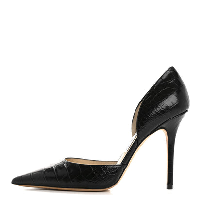 Jimmy Choo Calfskin Crocodile Embossed Addison d'Orsay Pump 38 Black 1 of 8