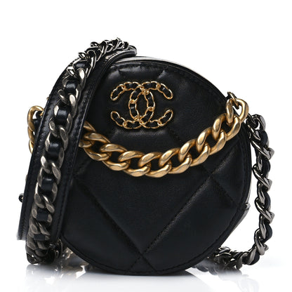 Chanel Lambskin Quilted Chanel 19 Round Clutch With Chain Black 1 of 10