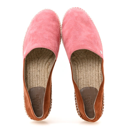 Hermes Suede Goatskin Womens Joven Espadrilles 37 Rose De Venise Gold 2 of 9