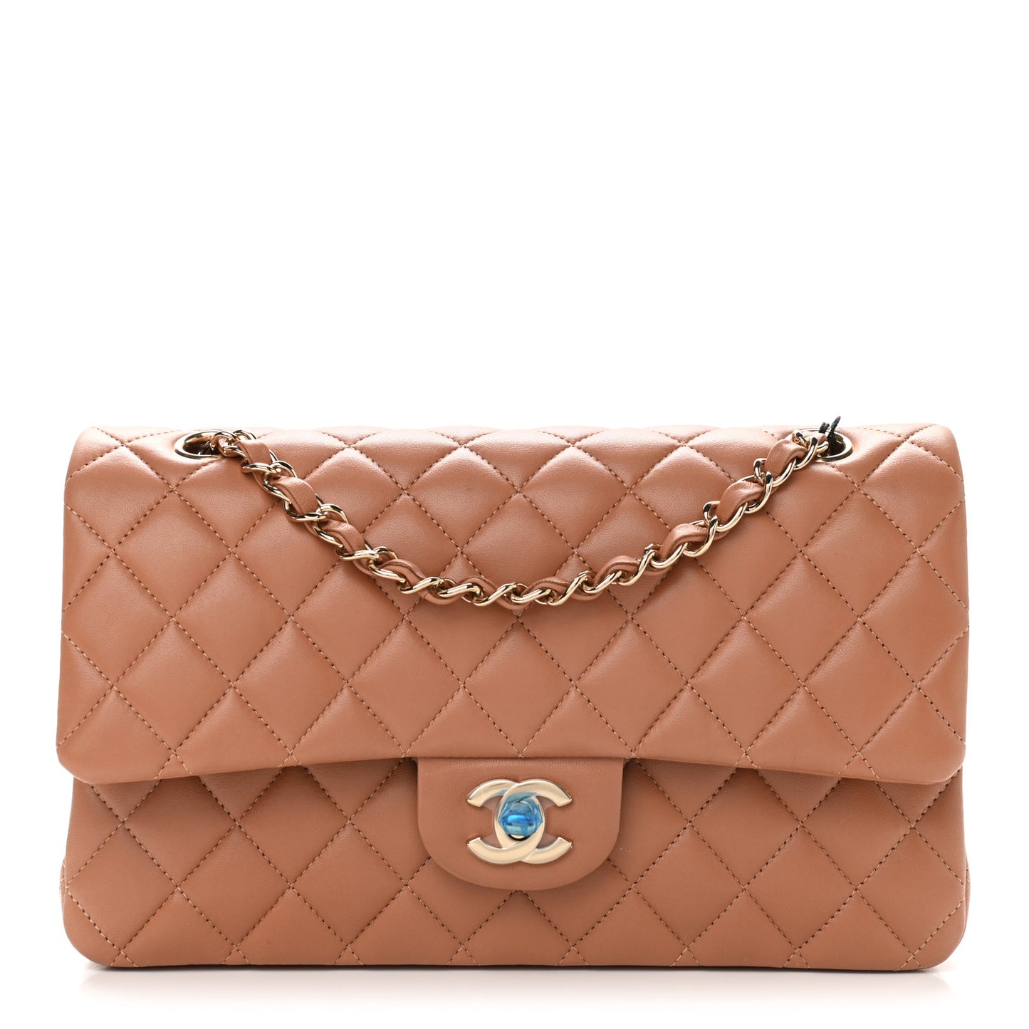 Lambskin Quilted Medium Double Flap Brown