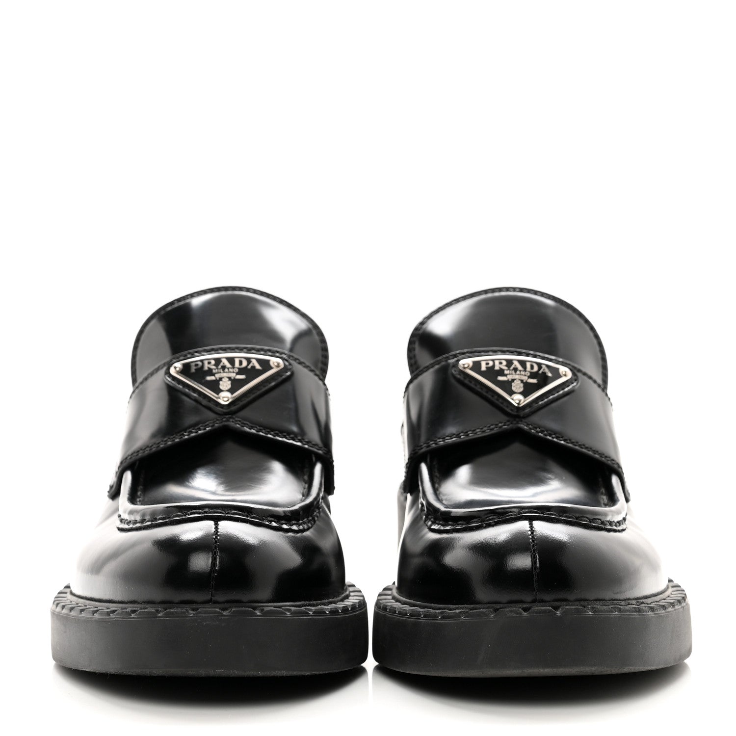 Prada Spazzolato Metal Triangle Logo 50mm Loafers 37 Black 2 of 8