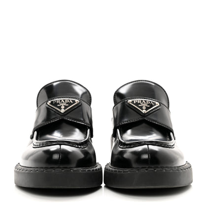 Prada Spazzolato Metal Triangle Logo 50mm Loafers 37 Black 2 of 8