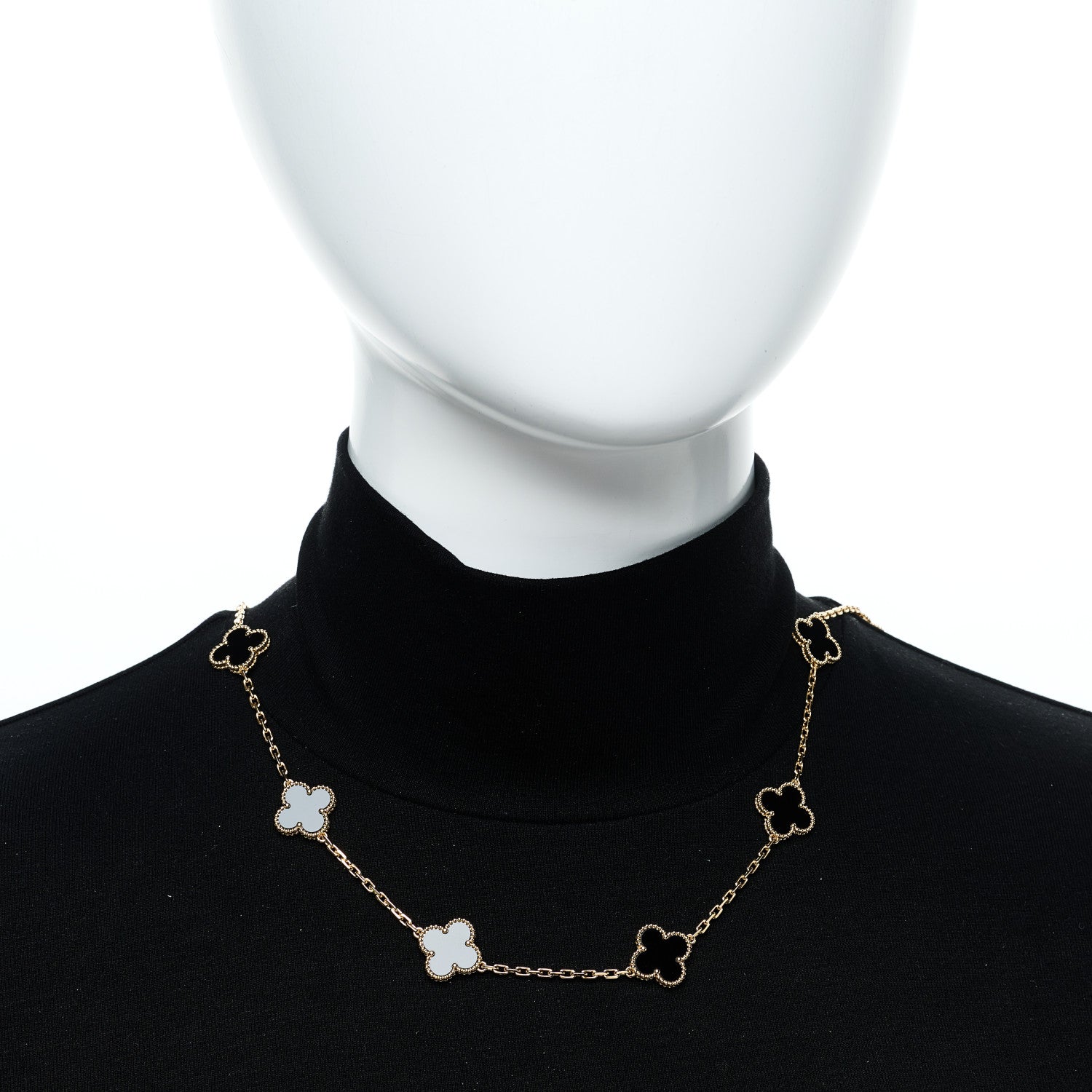 Van Cleef & Arpels 18K Yellow Gold Black Onyx 10 Motifs Vintage Alhambra Necklace 2 of 7