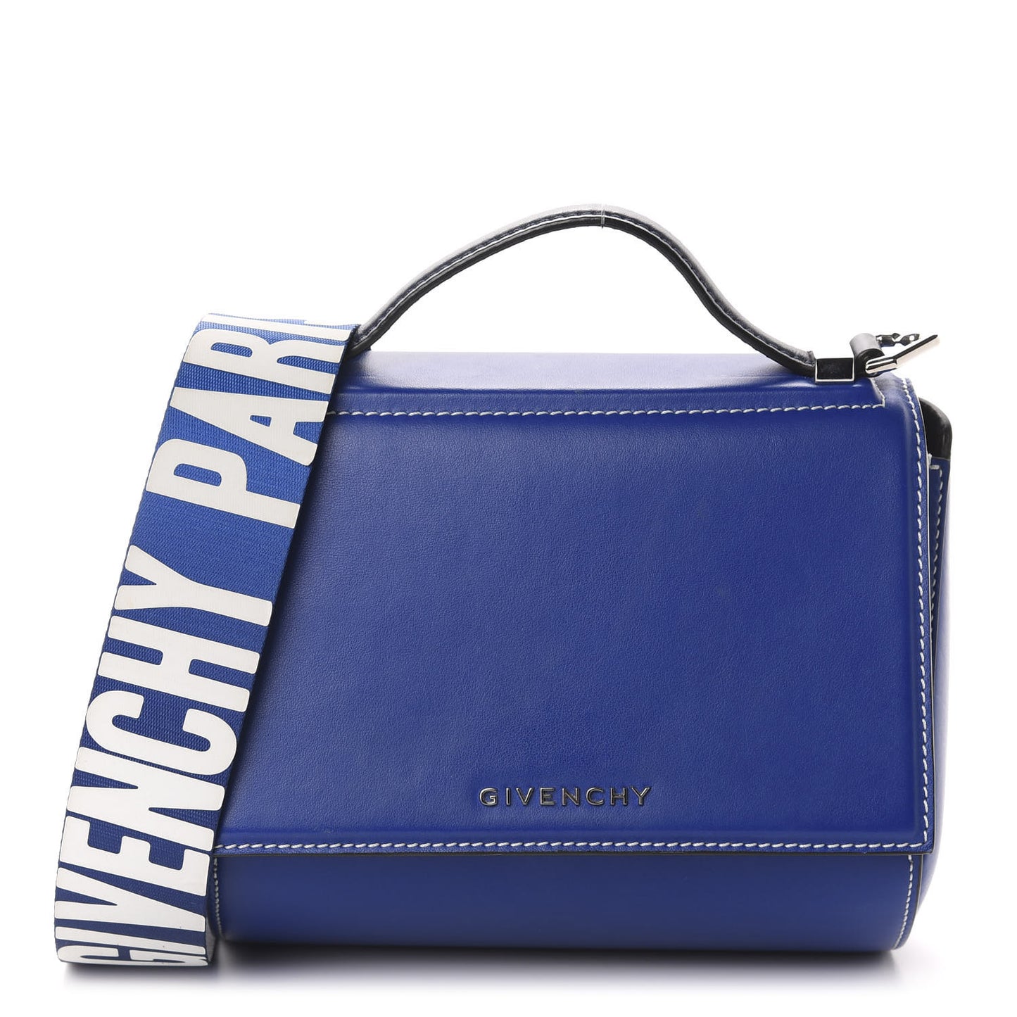 Calfskin Mini Pandora Box Logo Strap Crossbody Bag Moroccan Blue