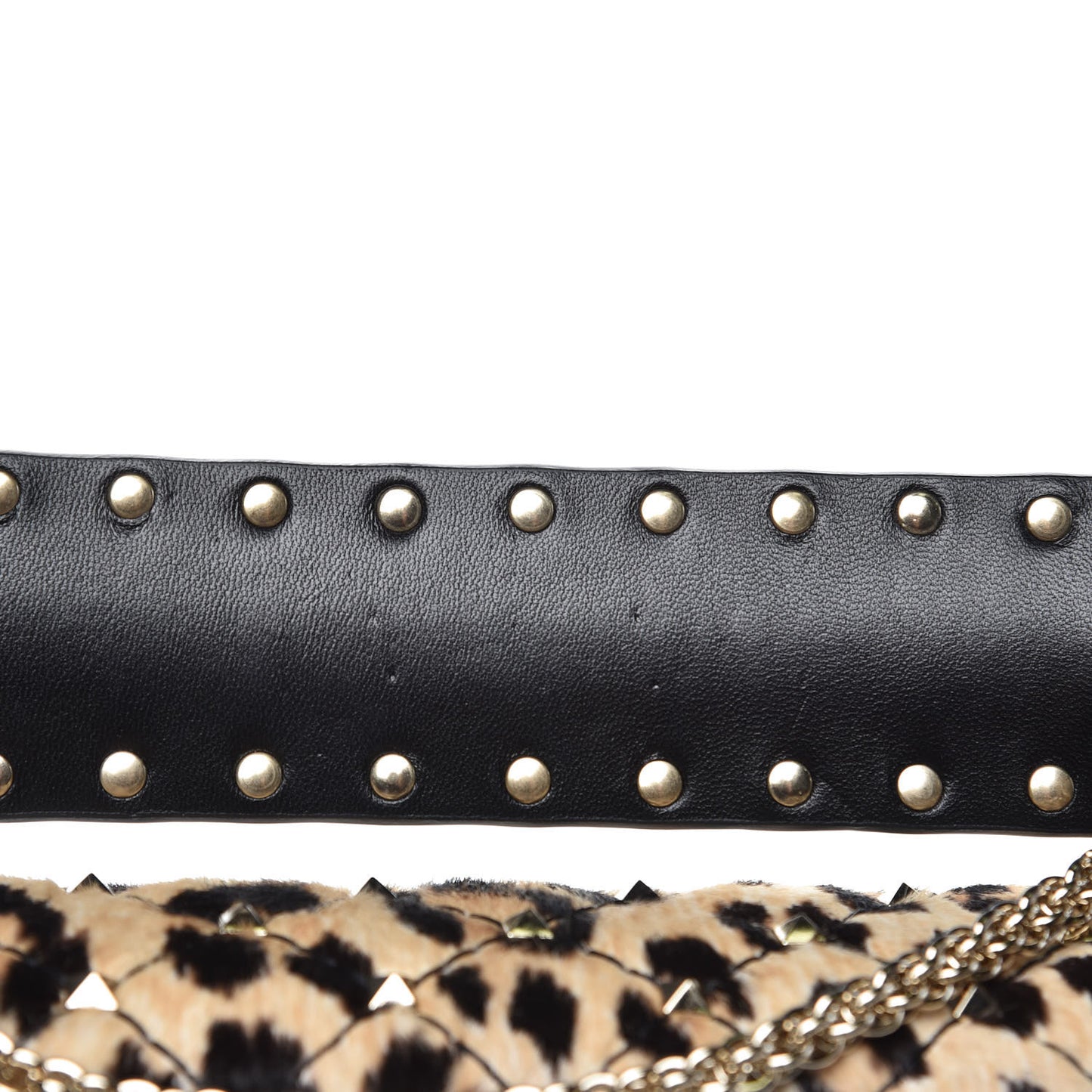 Calf Hair Leopard Print Medium Rockstud Spike Shoulder Bag
