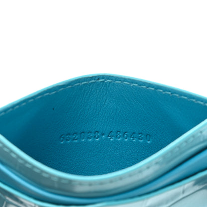 Alexander McQueen Calfskin Crocodile Embossed Skull Card Holder Cerulean 7 of 7